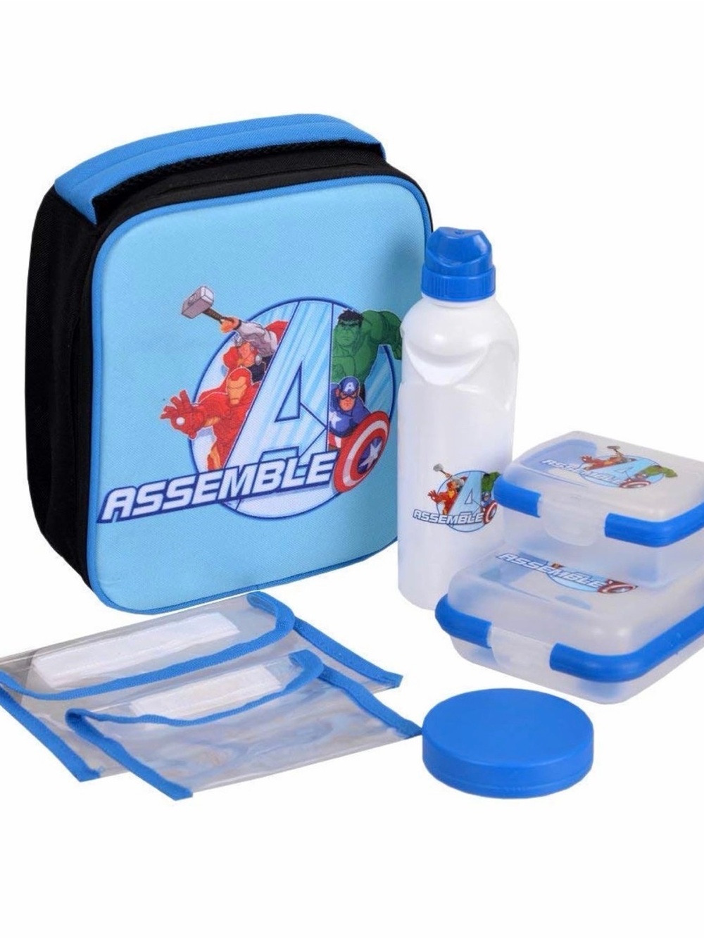 Marvel Avengers Blue Kids 7pc Lunch Bag Kit